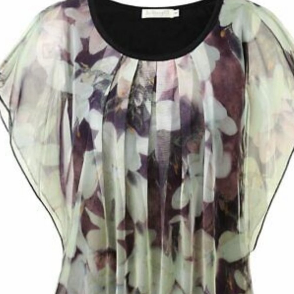 BAISHENGGT Women's Printed Flouncing Flared Short Sleeve Mesh Blouse Top